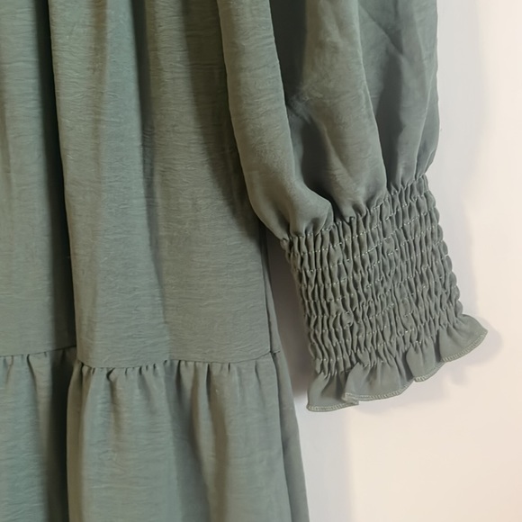 Olive green smocked fall dress - Picture 5 of 7